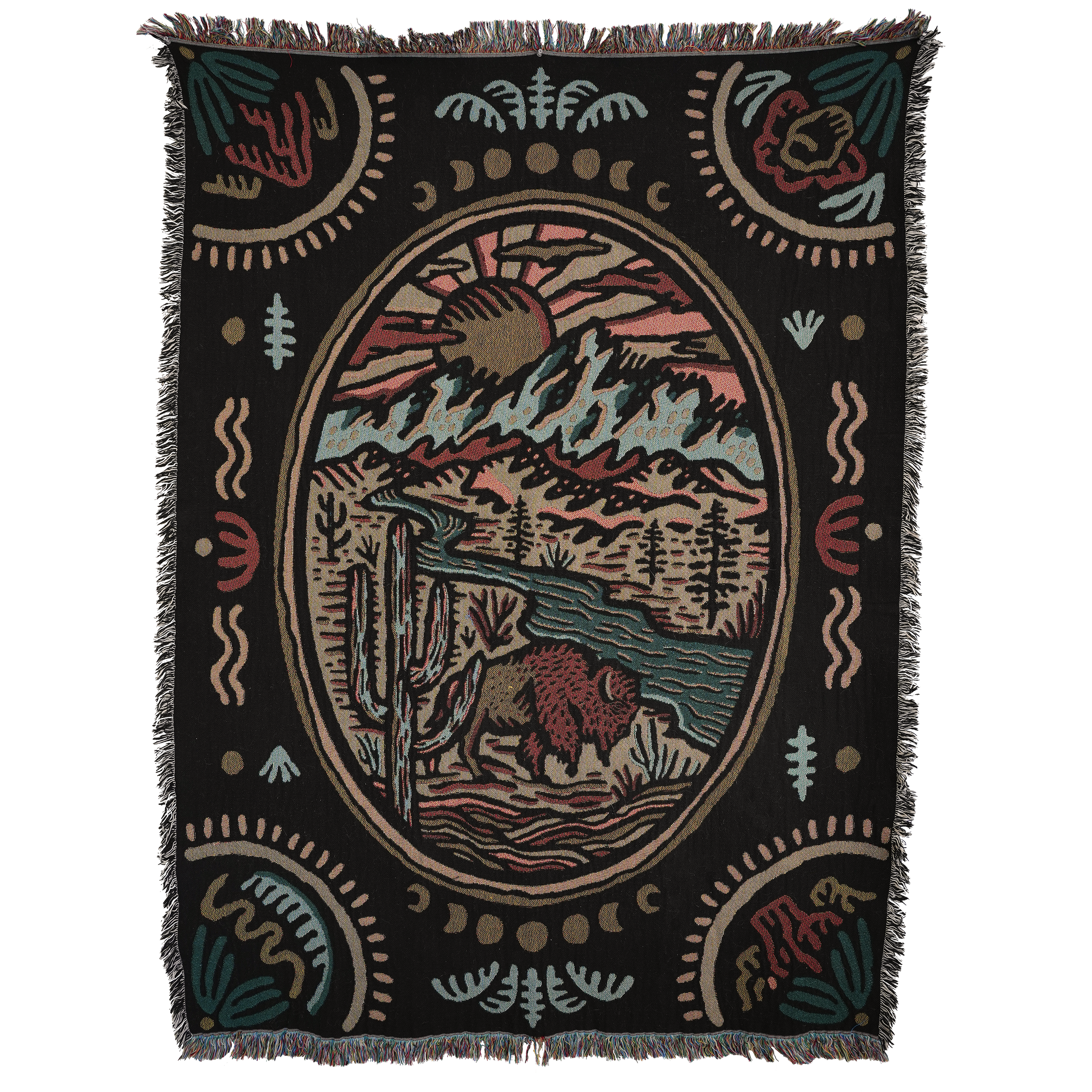 Wandering Bison Hand Woven Blanket